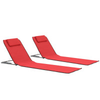 Produktbild för Hopfällbara strandmattor 2 st stål och tyg röd
