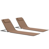 Produktbild för Hopfällbara strandmattor 2 st stål och tyg brun