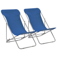 Produktbild för Hopfällbara strandstolar 2 st stål och oxfordtyg blå