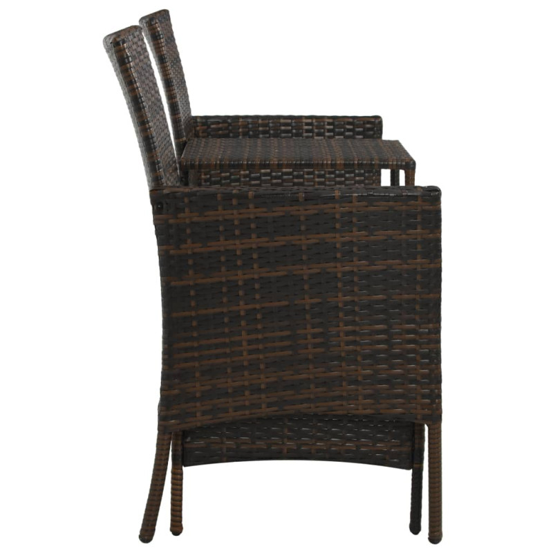 Produktbild för Trädgårdssoffa 2-sits med bord & fotpallar konstrotting brun