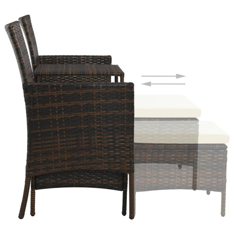 Produktbild för Trädgårdssoffa 2-sits med bord & fotpallar konstrotting brun