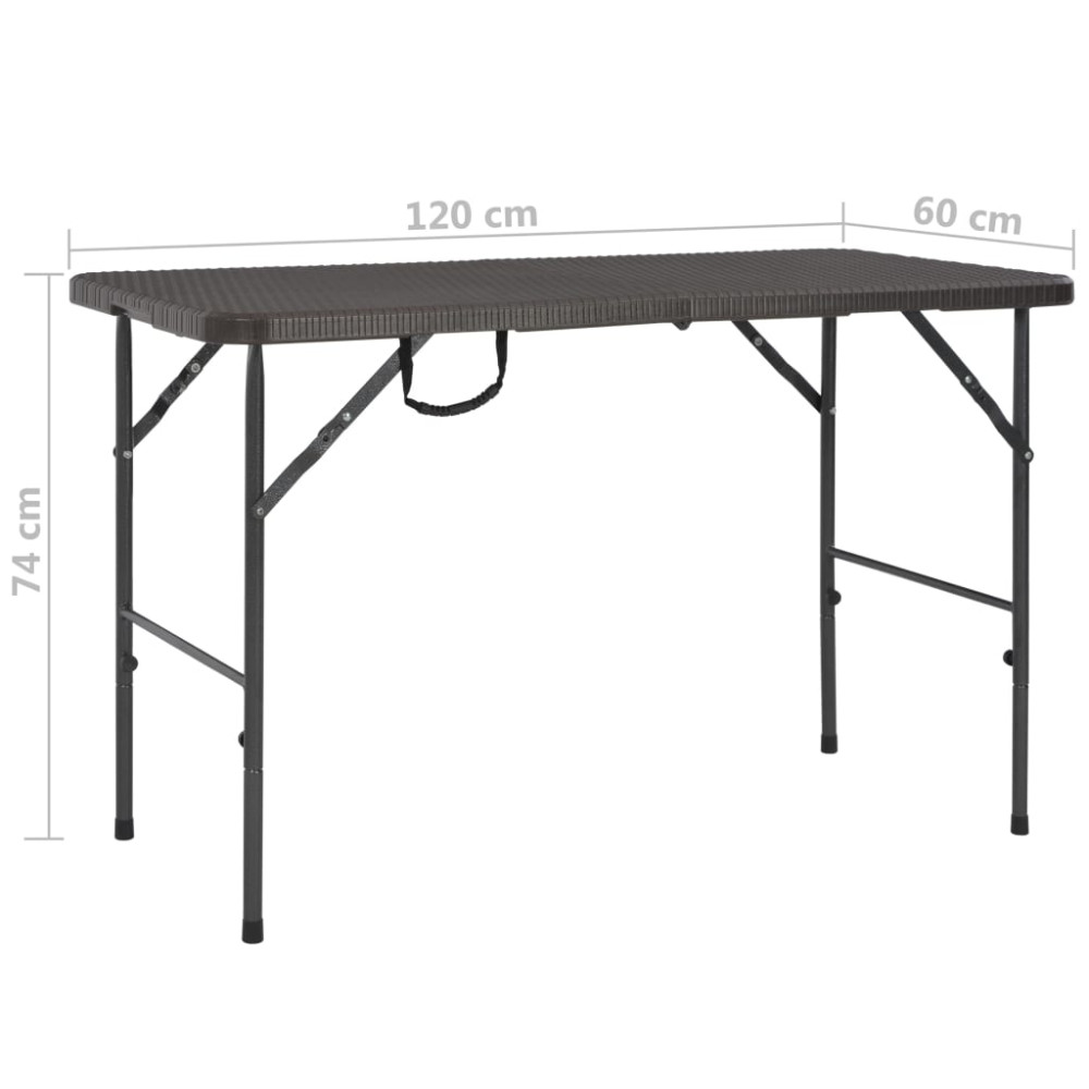 Produktbild för Hopfällbart trädgårdsbord brun 120x60x74 cm HDPE rotting