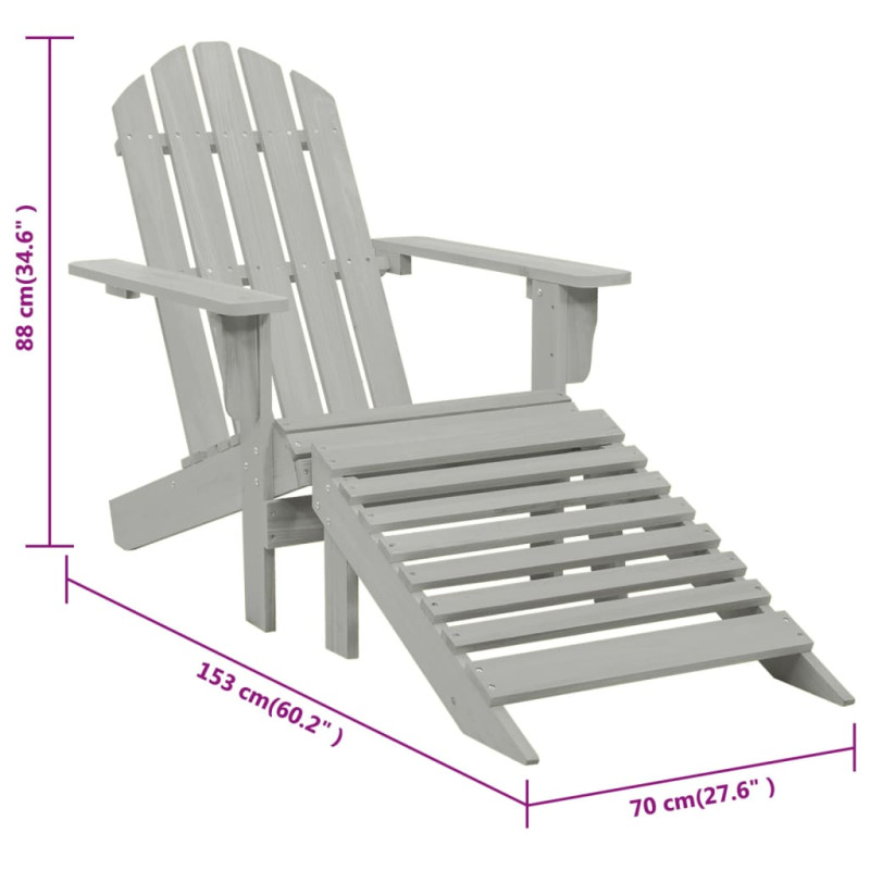 Produktbild för Trädgårdsstol med ottoman trä grå