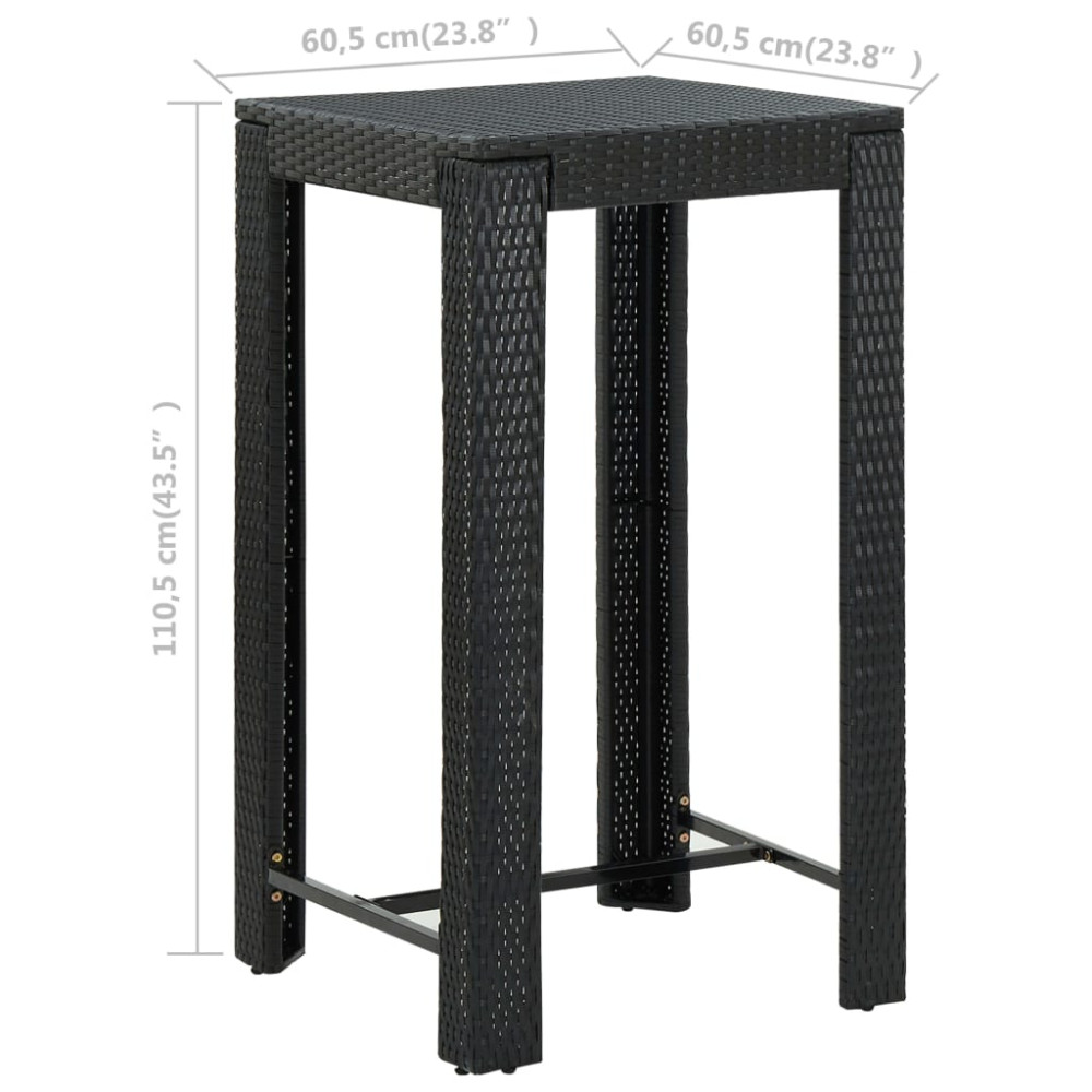 Produktbild för Barbord för trädgård svart 60,5x60,5x110,5 cm konstrotting