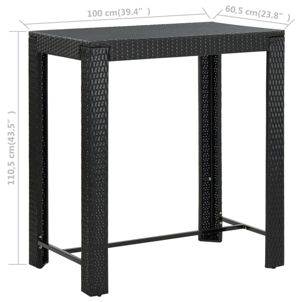 Produktbild för Barbord för trädgård svart 100x60,5x110,5 cm konstrotting