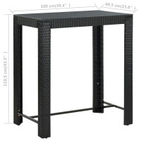 Produktbild för Barbord för trädgård svart 100x60,5x110,5 cm konstrotting