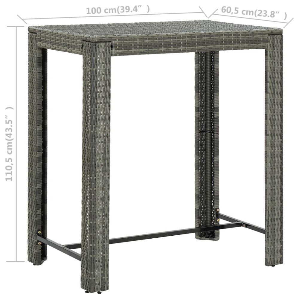 Produktbild för Barbord för trädgård grå 100x60,5x110,5 cm konstrotting