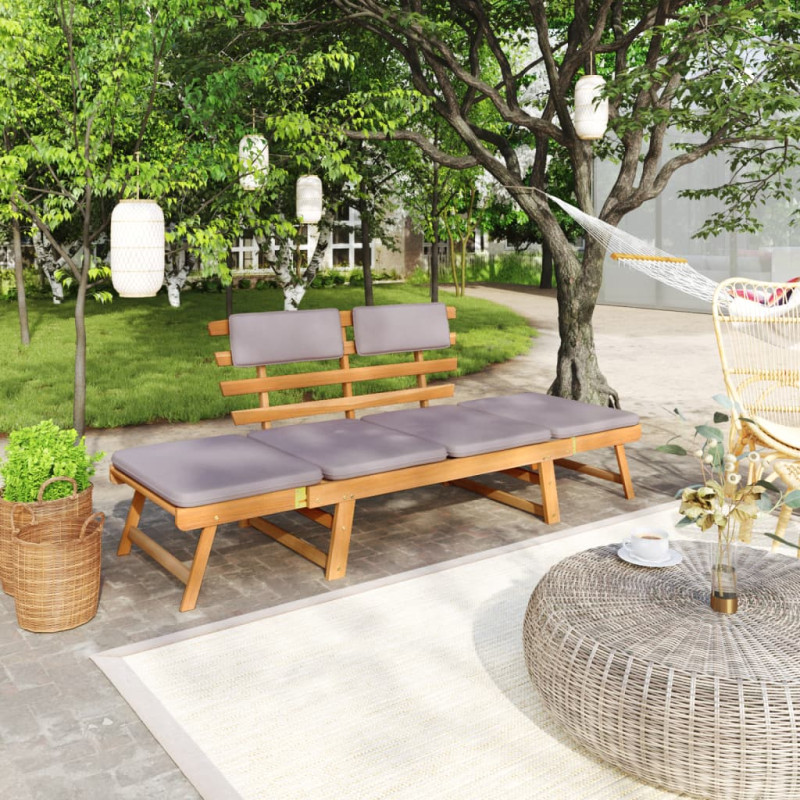 Produktbild för Dagbädd för trädgård med dynor 2-i-1 190 cm massivt akaciaträ