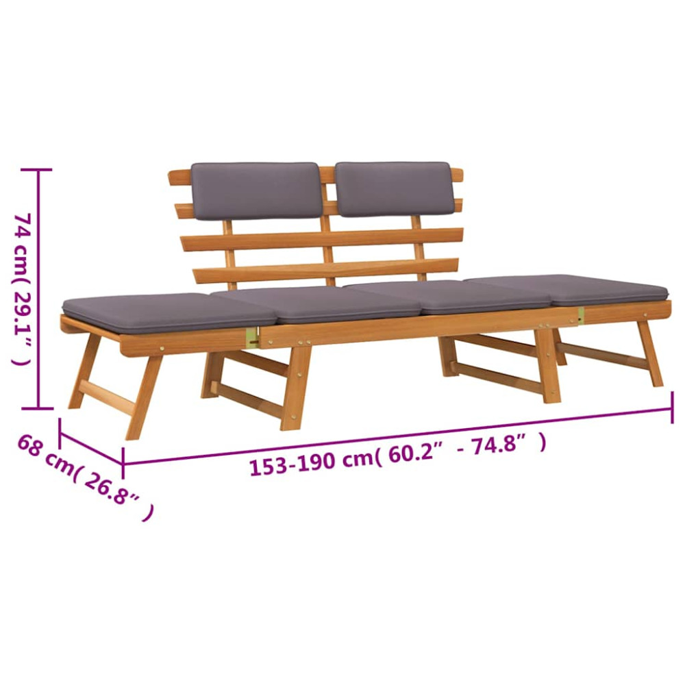 Produktbild för Dagbädd för trädgård med dynor 2-i-1 190 cm massivt akaciaträ