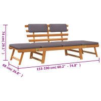 Produktbild för Dagbädd för trädgård med dynor 2-i-1 190 cm massivt akaciaträ