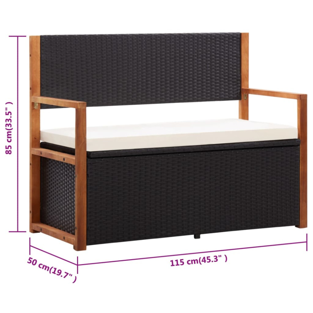 Produktbild för Förvaringsbänk 115 cm konstrotting och massivt akaciaträ