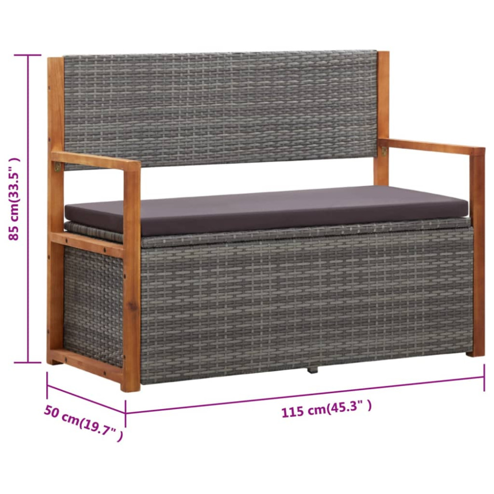 Produktbild för Förvaringsbänk 115 cm konstrotting och massivt akaciaträ grå