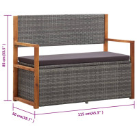 Produktbild för Förvaringsbänk 115 cm konstrotting och massivt akaciaträ grå