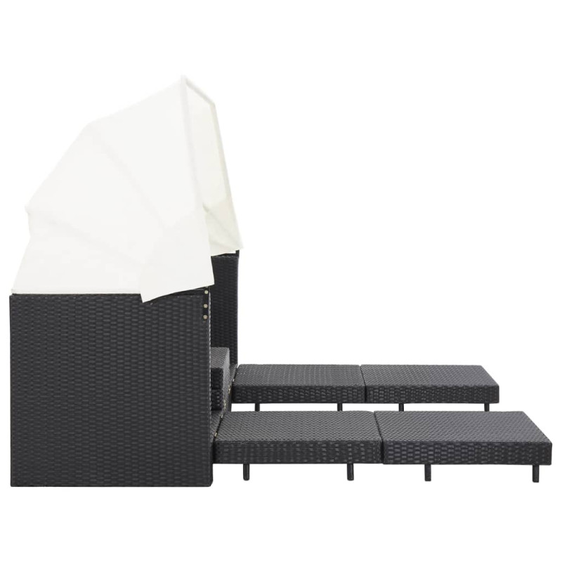 Produktbild för Trädgårdssäng 3-sits förlängningsbar med tak konstrotting svart