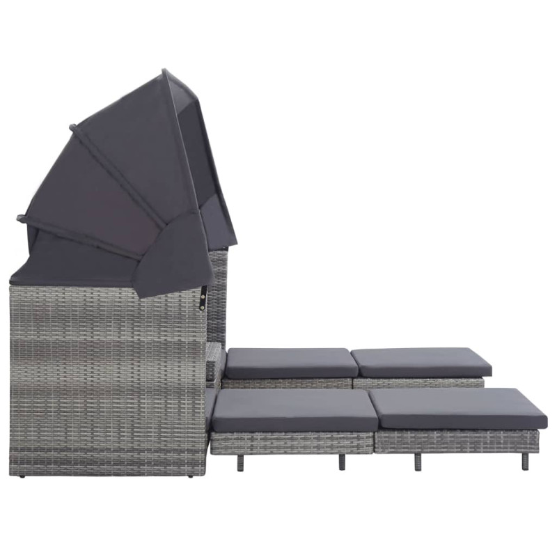 Produktbild för Trädgårdssäng 3-sits förlängningsbar med tak konstrotting grå