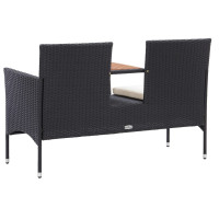 Produktbild för Trädgårdsbänk 2-sits med bord 143 cm konstrotting svart
