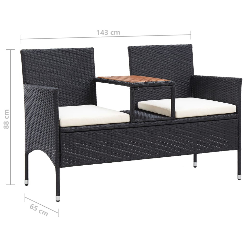 Produktbild för Trädgårdsbänk 2-sits med bord 143 cm konstrotting svart