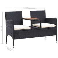 Produktbild för Trädgårdsbänk 2-sits med bord 143 cm konstrotting svart