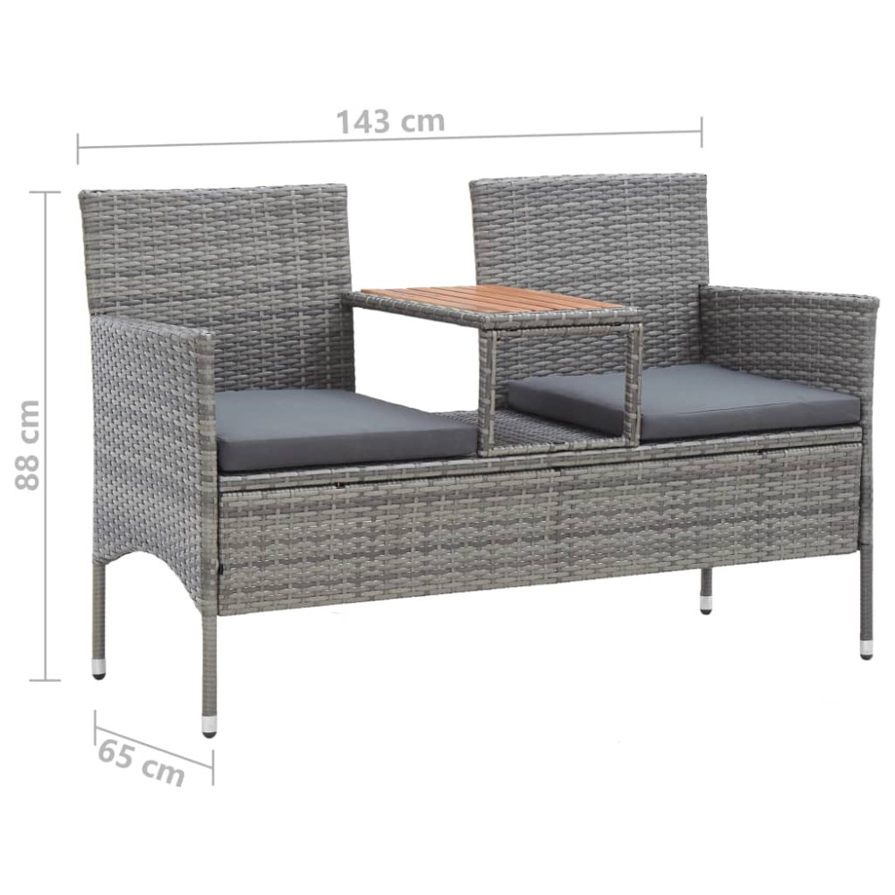 Produktbild för Trädgårdsbänk 2-sits med bord 143 cm konstrotting grå
