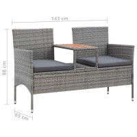 Produktbild för Trädgårdsbänk 2-sits med bord 143 cm konstrotting grå