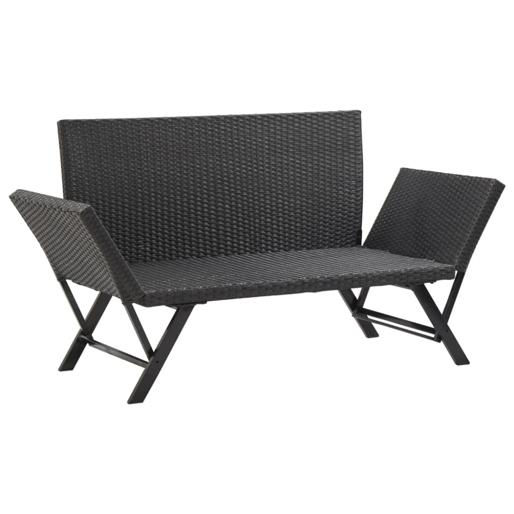 Produktbild för Trädgårdsbänk med dynor 176 cm svart konstrotting