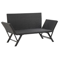 Produktbild för Trädgårdsbänk med dynor 176 cm svart konstrotting