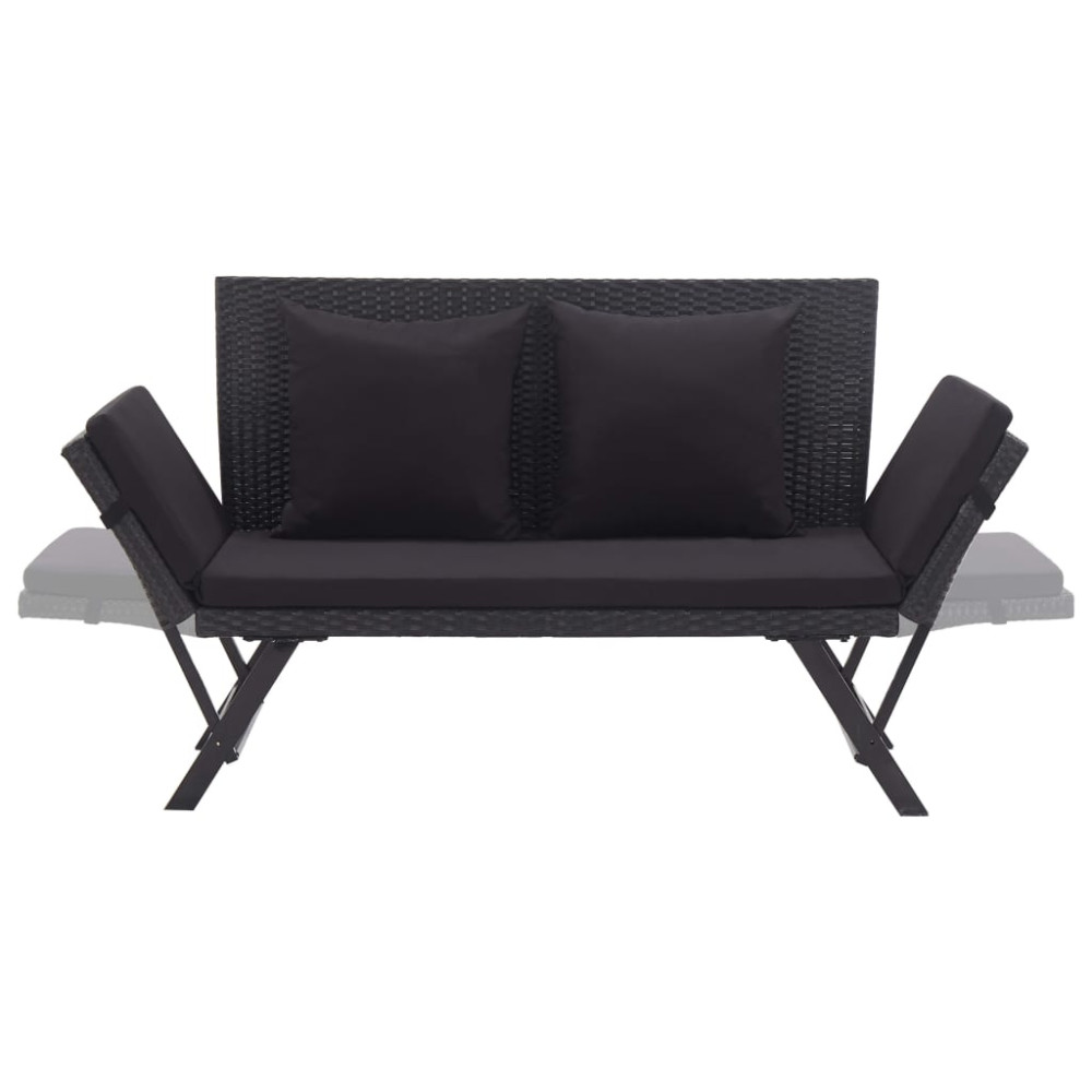 Produktbild för Trädgårdsbänk med dynor 176 cm svart konstrotting