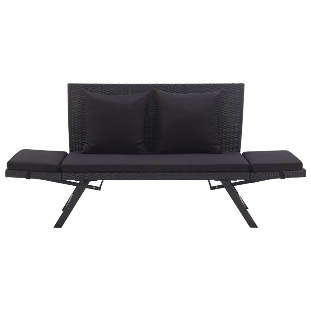 Produktbild för Trädgårdsbänk med dynor 176 cm svart konstrotting