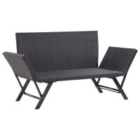 Produktbild för Trädgårdsbänk med dynor 176 cm svart konstrotting