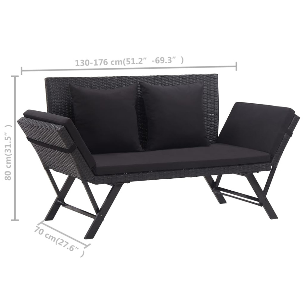 Produktbild för Trädgårdsbänk med dynor 176 cm svart konstrotting