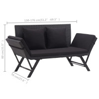 Produktbild för Trädgårdsbänk med dynor 176 cm svart konstrotting
