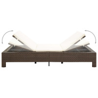 Produktbild för Solsäng för 2 personer med dyna brun konstrotting