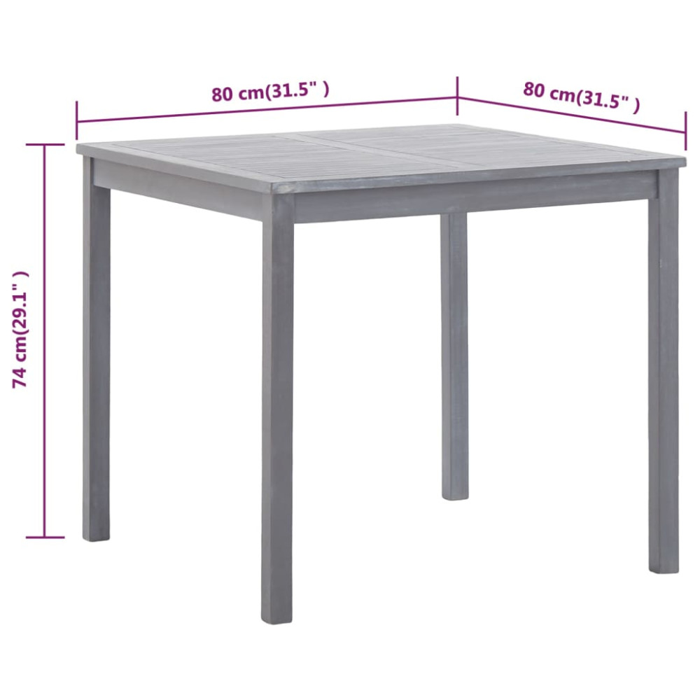 Produktbild för Trädgårdsbord grå 80x80x74 cm massivt akaciaträ