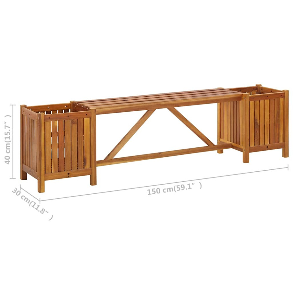 Produktbild för Trädgårdsbänk med 2 odlingslådor 150x30x40 cm massivt akaciaträ