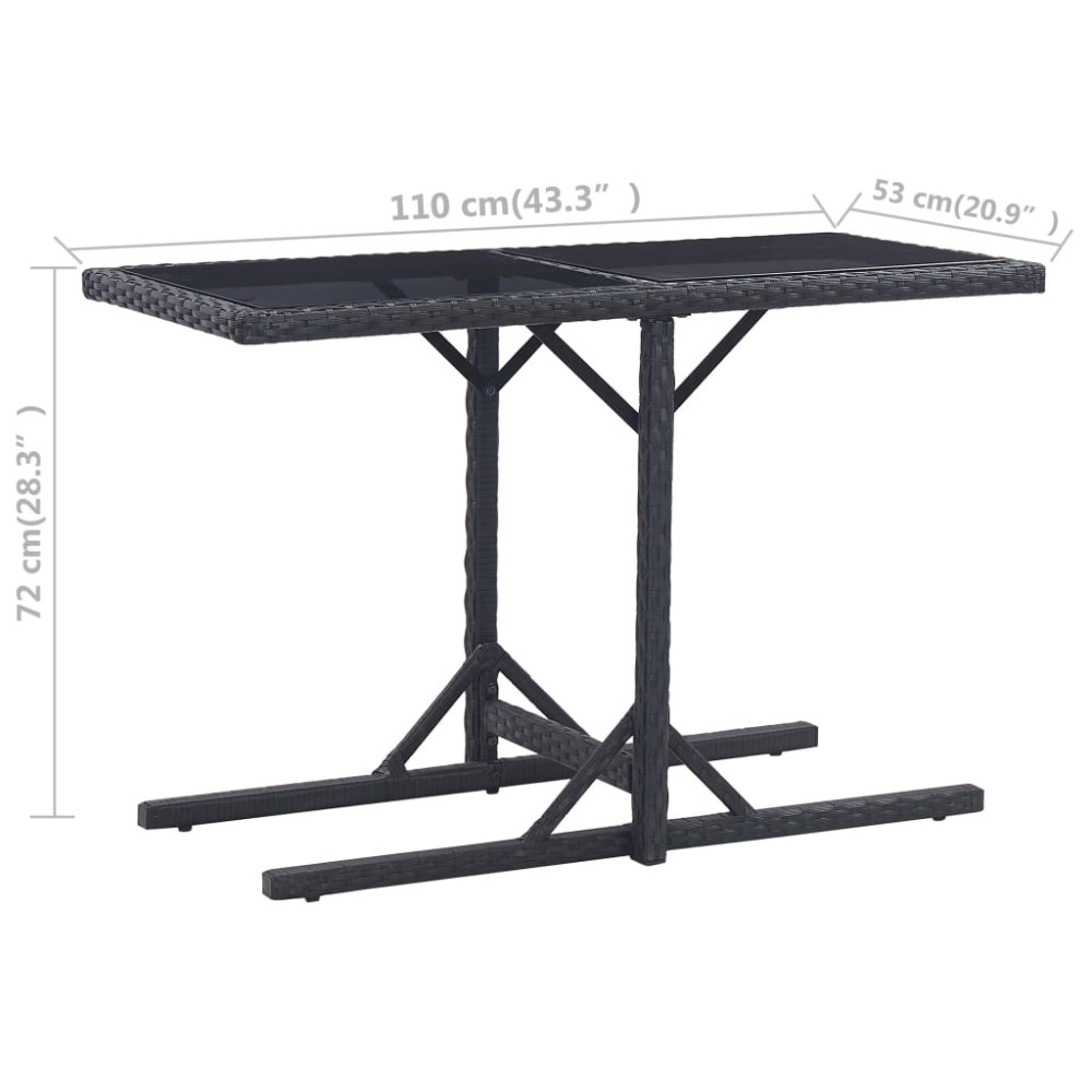 Produktbild för Trädgårdsbord svart 110x53x72 cm glas och konstrotting