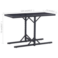 Produktbild för Trädgårdsbord svart 110x53x72 cm glas och konstrotting