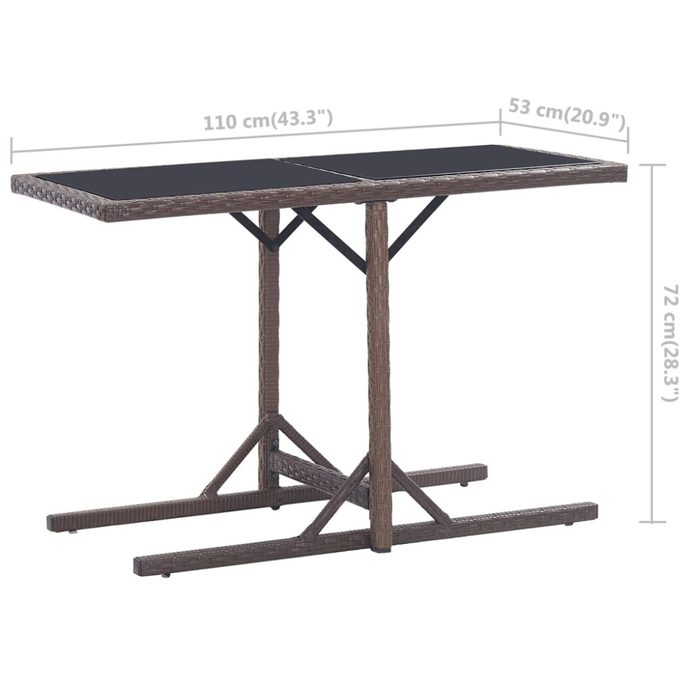 Produktbild för Trädgårdsbord brun 110x53x72 cm glas och konstrotting