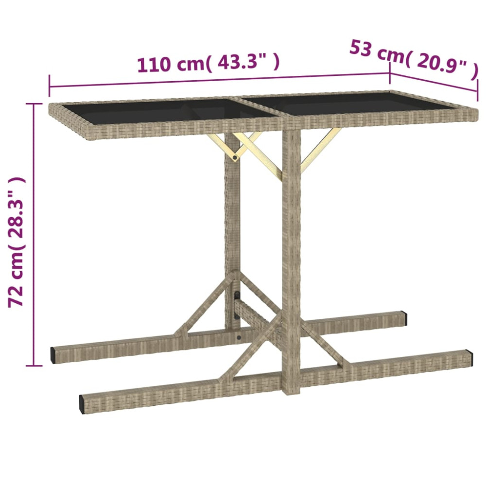 Produktbild för Trädgårdsbord beige 110x53x72 cm glas och konstrotting