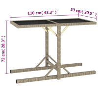 Produktbild för Trädgårdsbord beige 110x53x72 cm glas och konstrotting