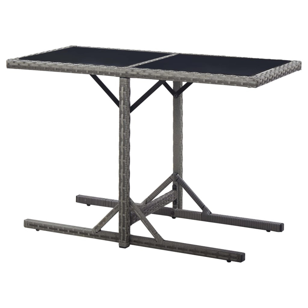 Produktbild för Trädgårdsbord antracit 110x53x72 cm glas och konstrotting