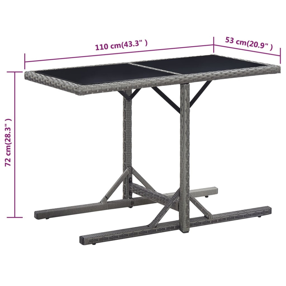 Produktbild för Trädgårdsbord antracit 110x53x72 cm glas och konstrotting
