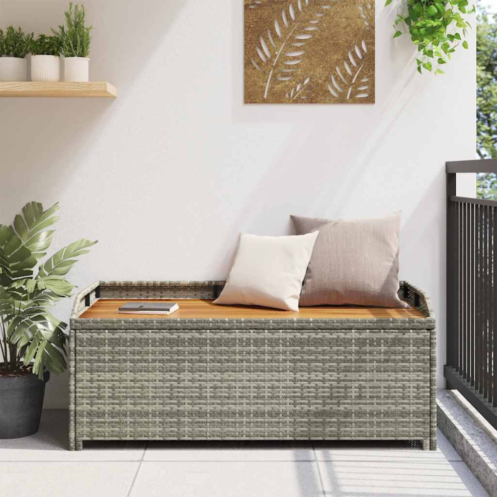 Produktbild för Trädgårdsbänk med förvaring 120 cm konstrotting grå