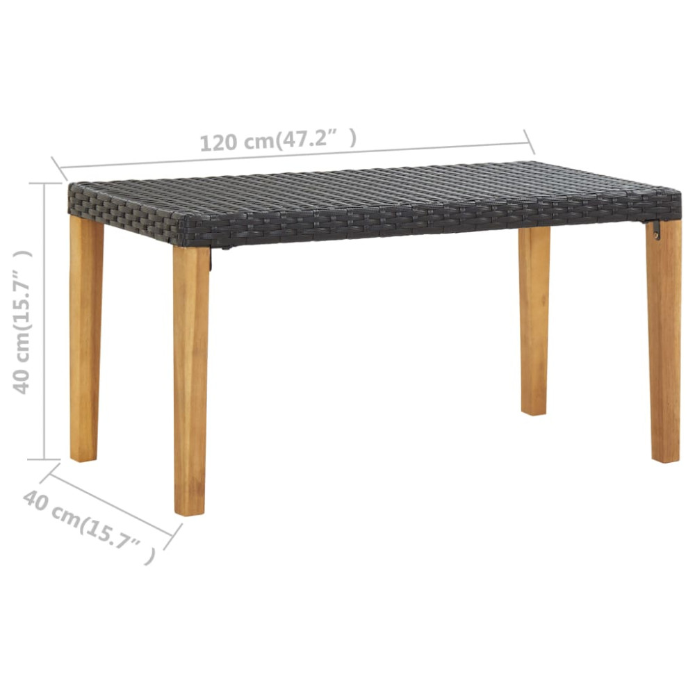 Produktbild för Trädgårdsbänk 120 cm svart konstrotting och massivt akaciaträ