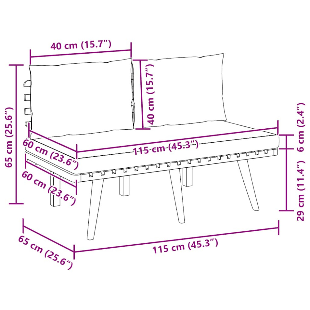 Produktbild för Trädgårdsbänk med dynor 115 cm massivt akaciaträ