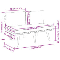 Produktbild för Trädgårdsbänk med dynor 115 cm massivt akaciaträ