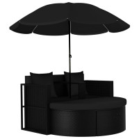 Miniatyr av produktbild för Solsäng med parasoll konstrotting svart