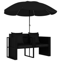 Miniatyr av produktbild för Solsäng med parasoll konstrotting svart