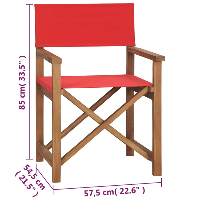 Produktbild för Regissörsstol massiv teak röd