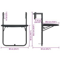 Produktbild för Balkongbord svart 60x64x83,5 cm plast konstrotting