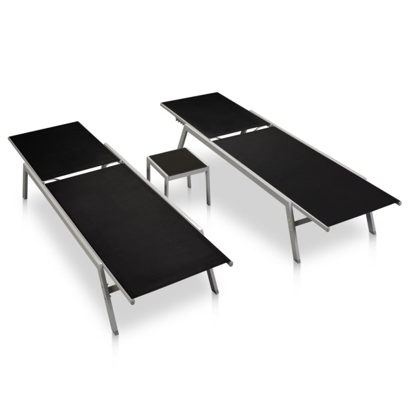 Produktbild för Solsängar 2 st med bord stål och textilene svart